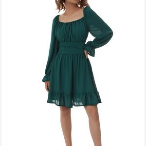 Emerald Green Ruched Long Sleeve Sundress